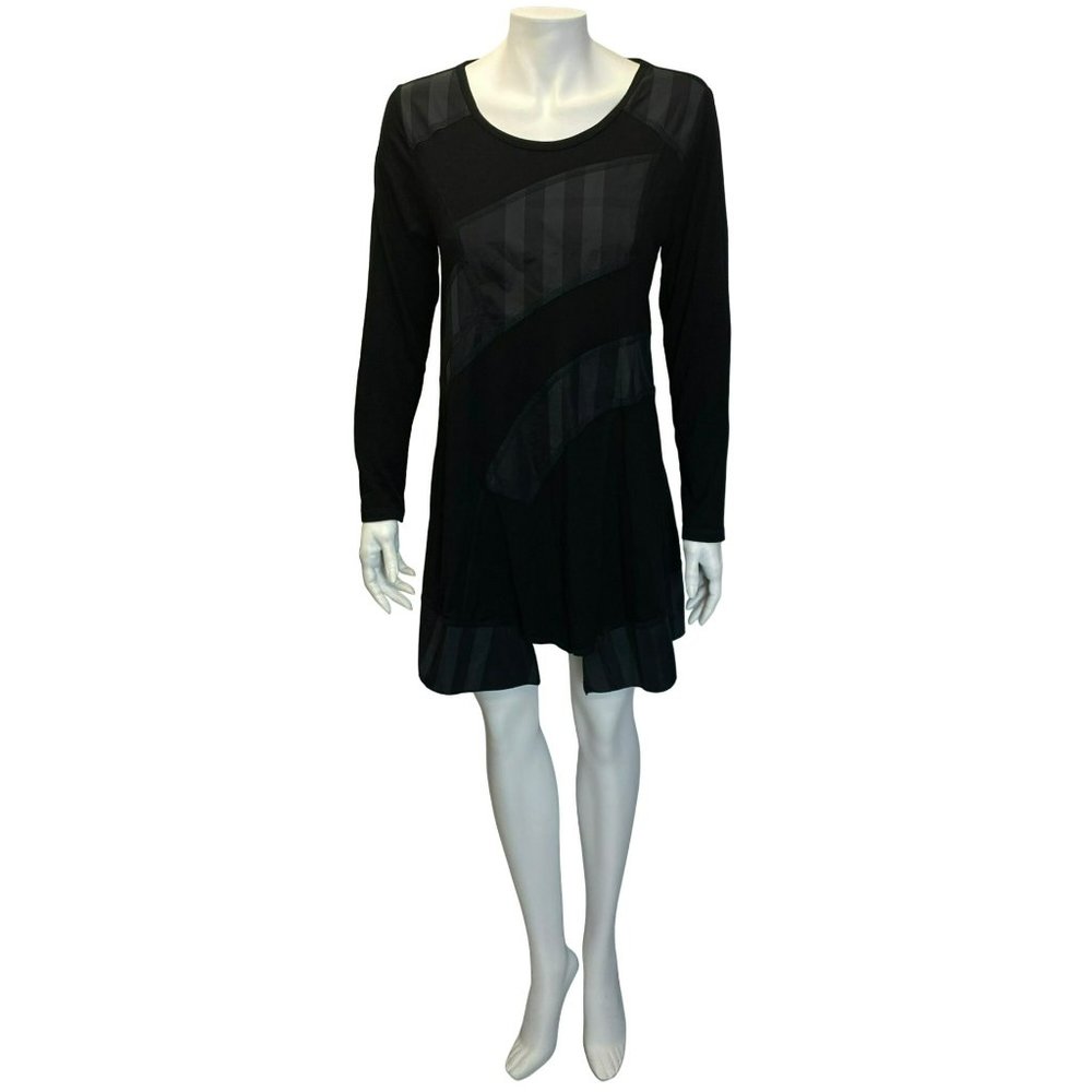 Sun Kim Black Lagenlook Artsy Asymmetrical Tunic Dress Size Small Top Blouse - Picture 1 of 8